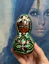 Vintage Hand Painted Gourd - Folk Art - beautiful lady in traditional clothing 