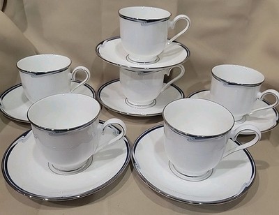 Lenox~Joanna~Debut~6 Cups & 6 Saucers Set~EXCELLENT CONDITION~Cobalt Blue~Mint