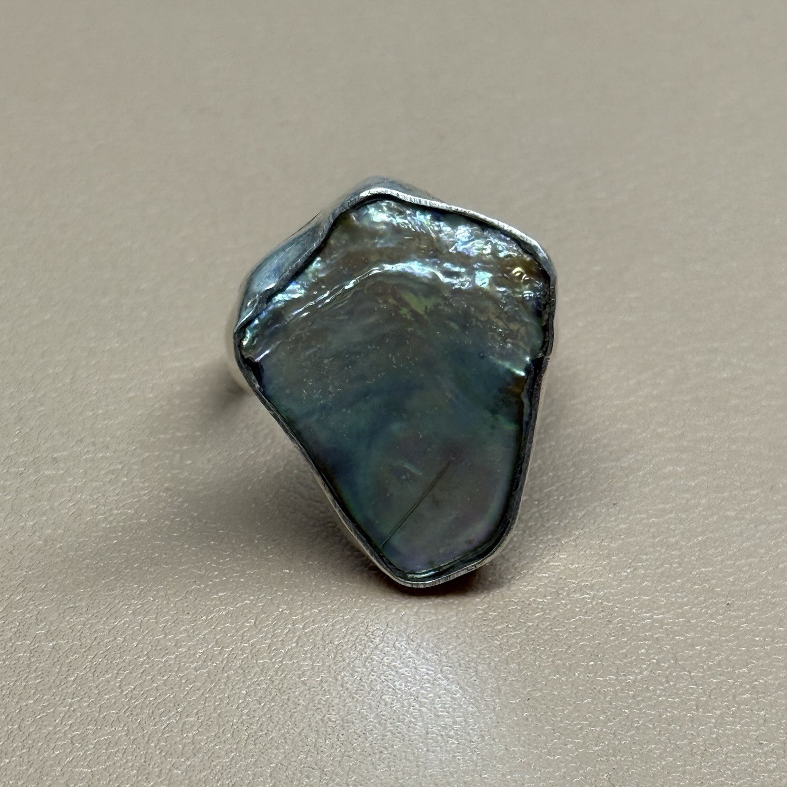 Abalone Shell Sterling Silver STATEMENT Ring sz 7… - image 4