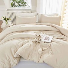 Nanko Beige Duvet Cover Set Queen Size, 3 Pcs - Luxury Soft Microfiber Down C...