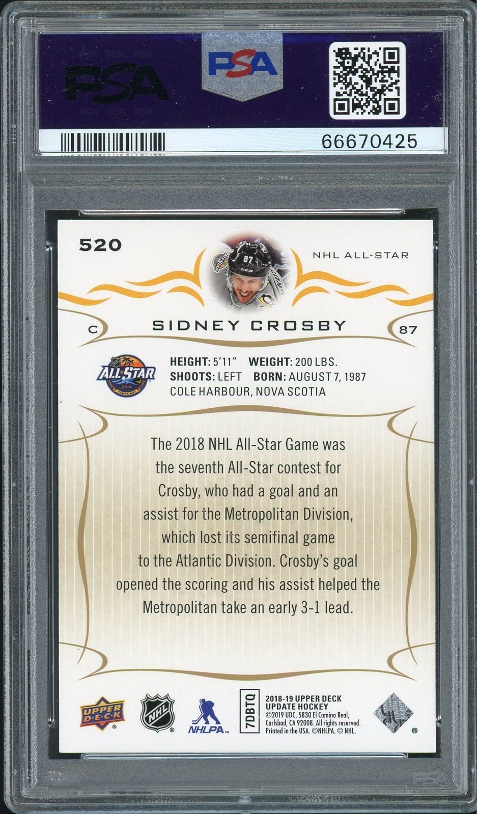 SIDNEY CROSBY 2018/19 SP AUTHENTIC, UD UPDATE - HIGH GLOSS #6/10 🔥🔥 CARD# 520 view 3