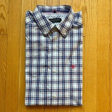 Ariat Pro Series Mens Short Sleeve Button Down Shirt Large Blue White Teal Plaid