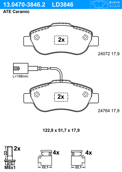 ATE | BremsbeläGe Ceramic Vorne (13.0470-3846.2) FüR Fiat 500 C Ford KA-image