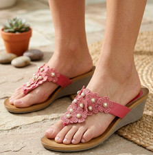 Womens Slip On Sandals Platform Wedge Sandals Ladies Toe Post Summer Slides Size