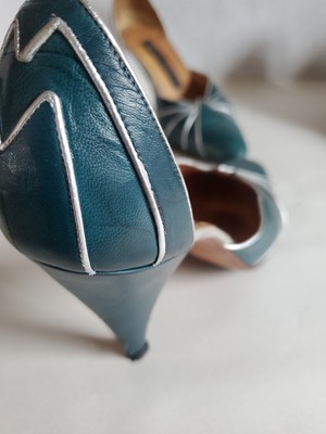 Vintage Maud Frizon High Heel Shoes Teal Silver 38.5 US 7.5  display picture 1