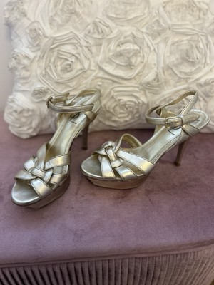YSL Yves Saint Laurent Tribute High Heels Sandalen 37 Gold Plateau
