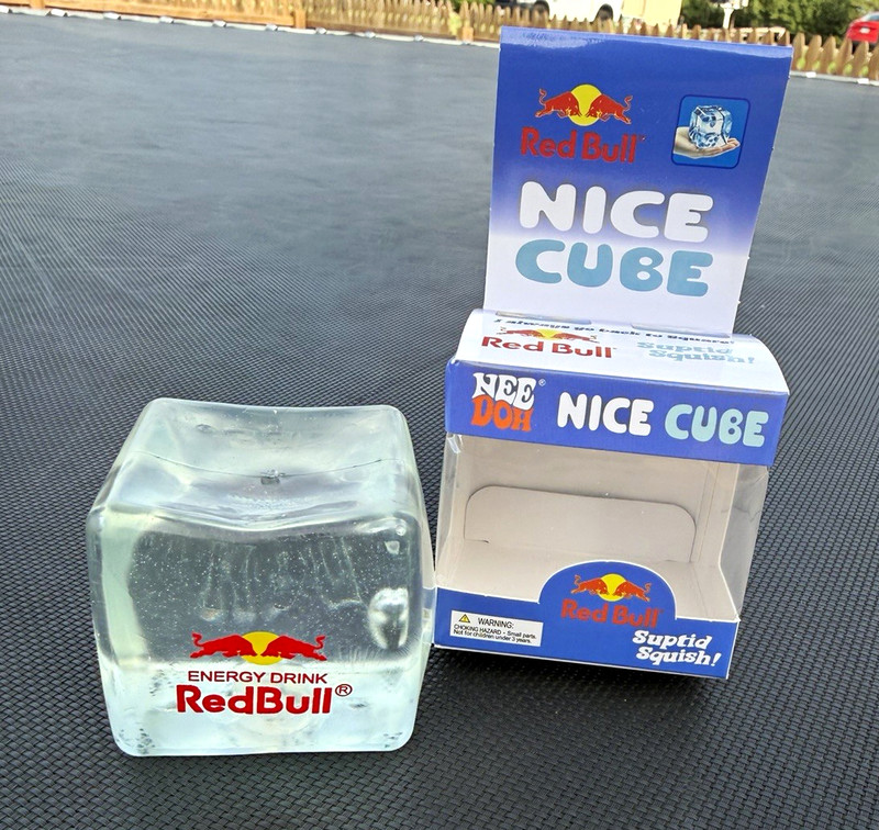 Red Bull Nice Cube Clear Squishy Tactile Squeeze Toy w/ Box, Age 17+ (2004)