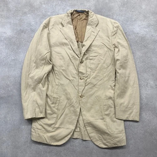 Polo Ralph Lauren Blue Label Blazer Mens Large Vintage Cotton Lined, Beige