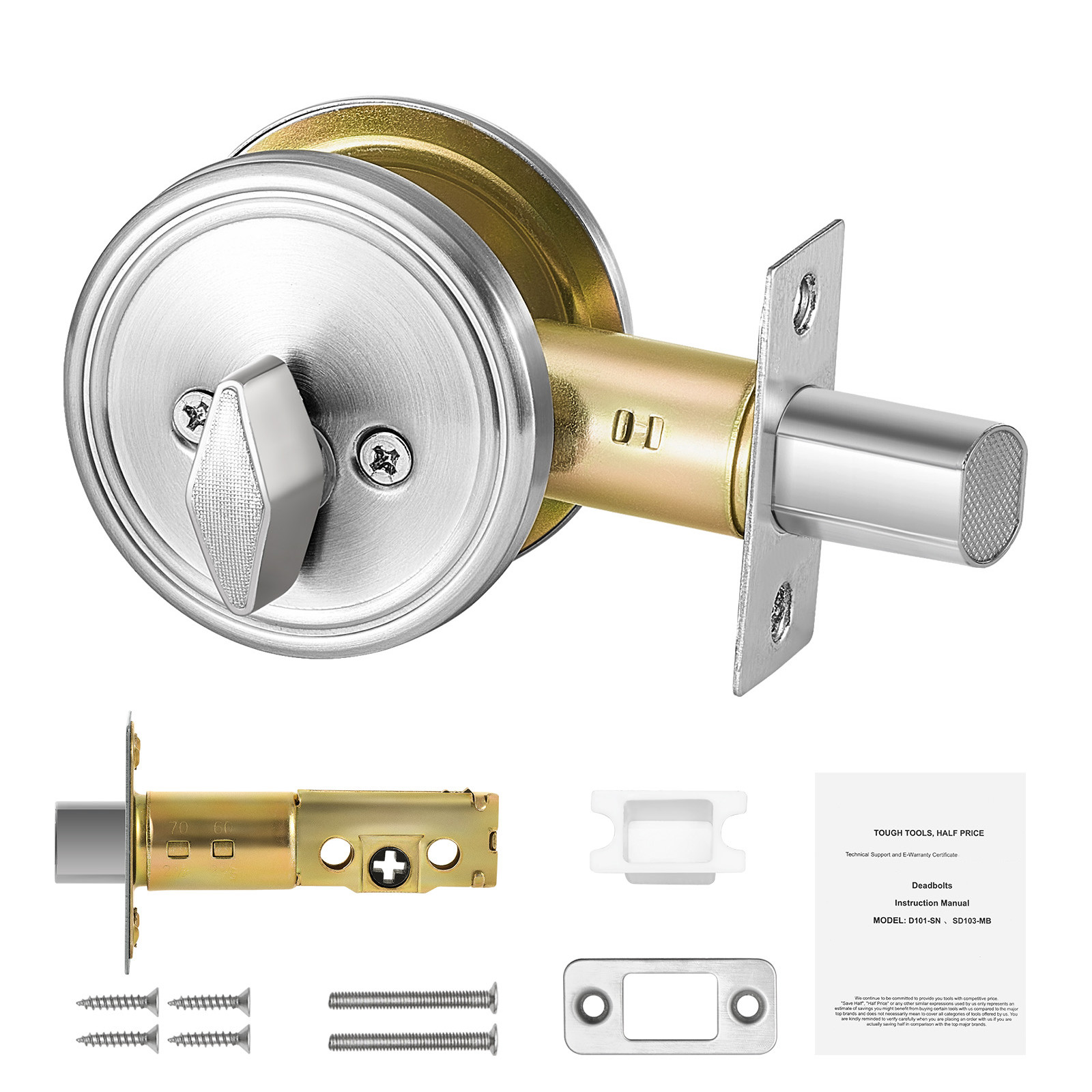 Deadbolt Lock Round Single Cylinder Dead Bolt Keyed 1 Side Satin Nickel 3 Keys