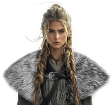 Viking Fur Shawl Collar Medieval Faux Fur Mantle Shoulder Wrap for Women Viki...