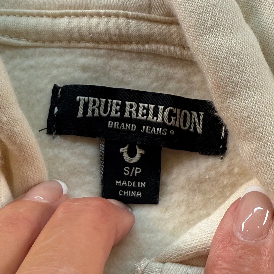Sudadera con Capucha True Religion Crema Cremallera Completa Talla Pequeña Blanco Gráfico Espalda Foto 4 de 4