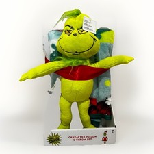 Dr. Seuss The Grinch Plush Character Pillow and Throw Set Christmas