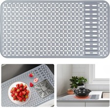 Silicone Sink Mat 26''x14'' Kitchen Sink Protector Mat With DIY Drain Hole Gr...