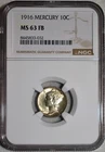 NGC MS-63 FSB 1916-P Mercury Dime, Razor-Sharp, Frosty, 1st Year Issue.