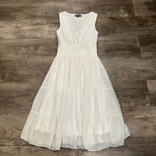J. Glee Ivory Crochet Smocked Tiered Boho Midi Dress Womens Petite Medium PM