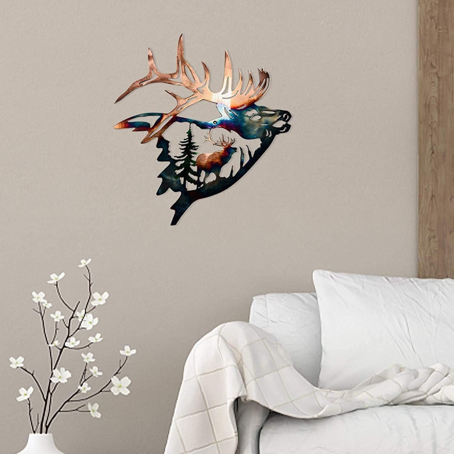 Animal Shape Metal Wall Art,Elk Shoulder up Metal Wall Art Decor for Living Room