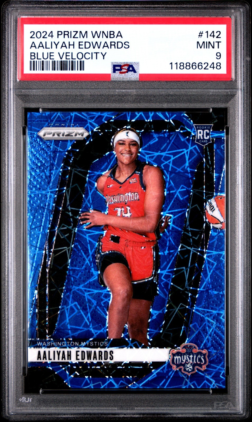 2024 Panini Prizm WNBA Aaliyah Edwards #142 Blue Velocity Prizm (RC) PSA 9