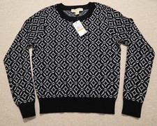 Michael Kors Ladies Black/silver MK All Over Sweater Size Small MSRP 98.00