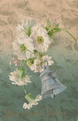 1910 Embossed Easter Postcard White Flowers & Bell Baltimore MD Postmark