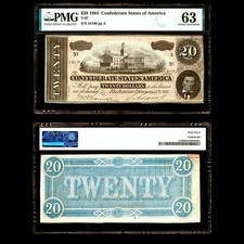 PMG 63 CU 1864 Confederate State of America $20 Crisp Uncirculated T-67