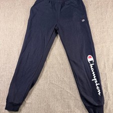 Champion Youth Large Navy Blue Script Logo Fleece Jogger Sweatpants L 14/16