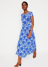 Boden Melanie Jersey Midi Dress-Gallery Blue, Dahlia Stamp Size 8
