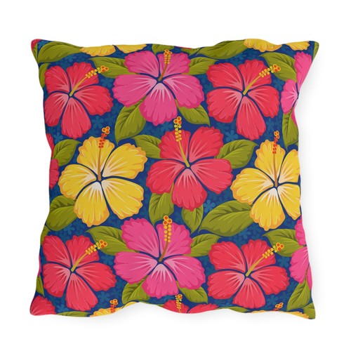 Vibrant Outdoor Hibiscus Floral Pillows, Tropical Decor for Patios, Summer Vibes - Picture 3 of 17