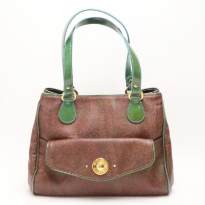 K06-k023 ETRO Paisley pattern PVC/patent leather tote handbag brown/green