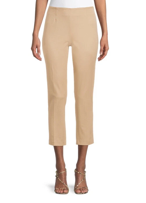 Time And Tru Women's Pants Size 8 Side Zip Tan Stretch Flat Front NEW