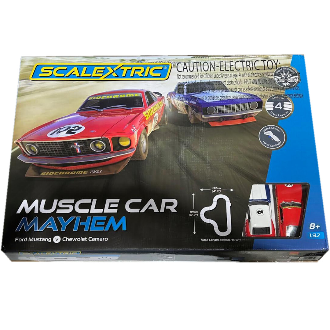 Scalextric C1449T Muscle Car Mayhem Mustang vs Camaro 132 Slot Car Track Set eBay