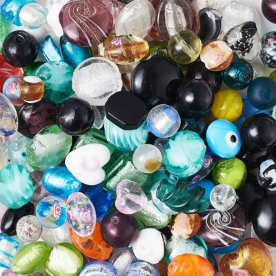20 Lampwork Glass Beads Flat Coin Swirl Assorted Lot 4mm-20mm Mixed Set Supplies
