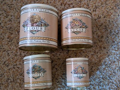 4 Vtg Ballonoff Canisters Tin Cans Cleveland Ohio USA Flour Sugar 