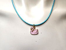 NEW PINK SWAN CHARM PENDANT NECKLACE BLUE CORD ADJUSTABLE