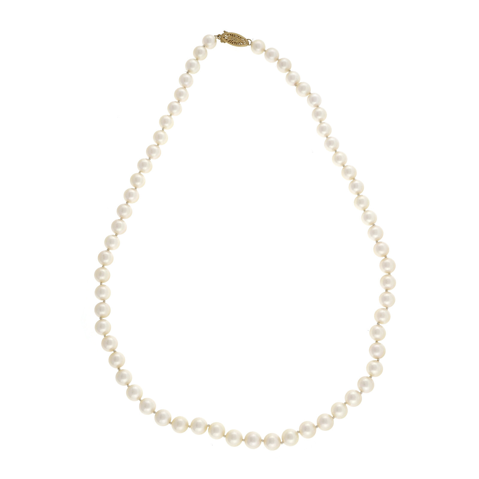 Vintage Natural Color 7mm 18 Inch Cultured Pearl Necklace Silver White Color