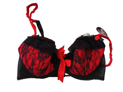 Show Club by Intimea UK 32C schwarz/rot U/W sexy Coquette Spitze Overlay Plunge BH