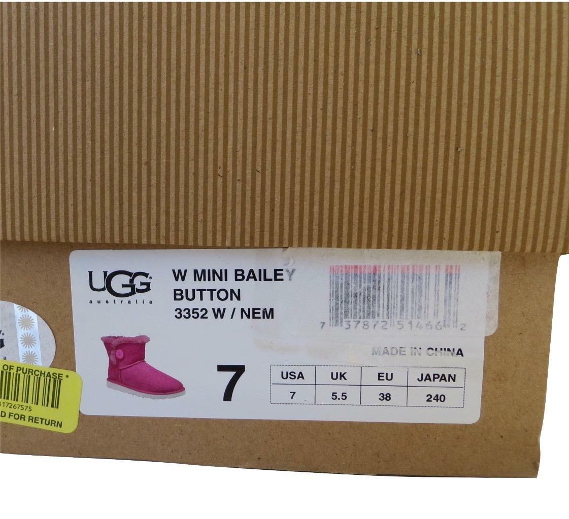 New NIB Ugg Classic Mini Bailey Button Boots Neon Pink w/ White