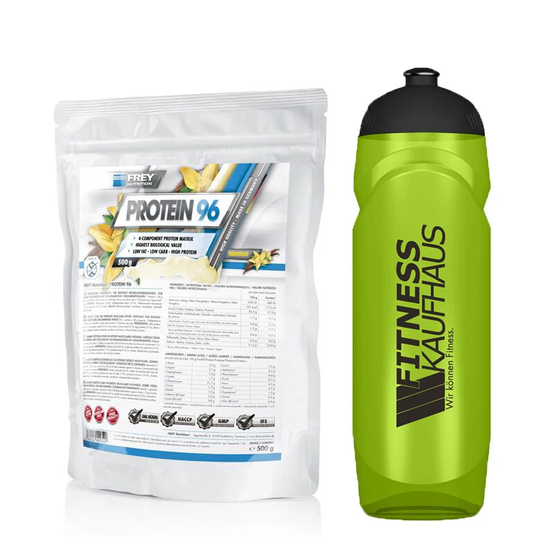 (65 EUR/kg) Frey Nutrition Protein 96 - 500g Eiweiss + Trinkflasche NEU
