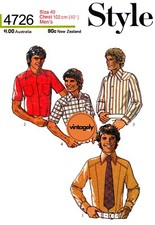 70s Men's Shirts, Size 40" 102 cm , Style 4726, Sewing Pattern Reproduction