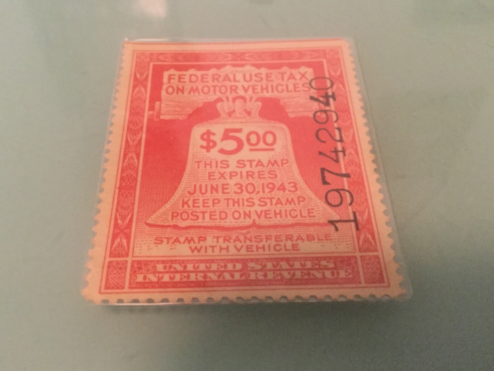 USA IRS Stamp Federal Use Tax On Motor Vehicles, 5.00, Red, MINT eBay
