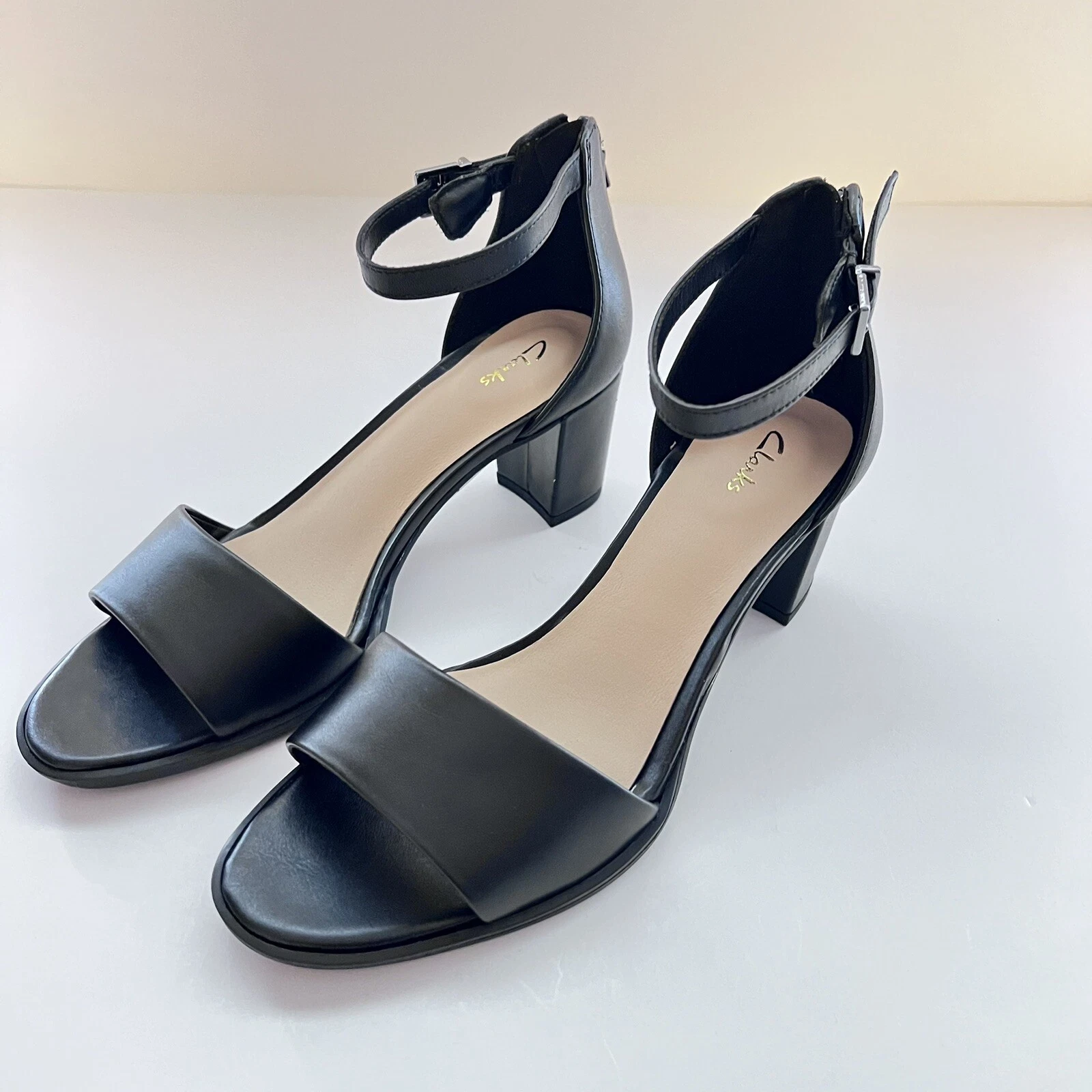 Sandali Clarks KAYLIN60 2 PARTI PELLE tacco zip cinturino caviglia nero taglia 7 5 donna