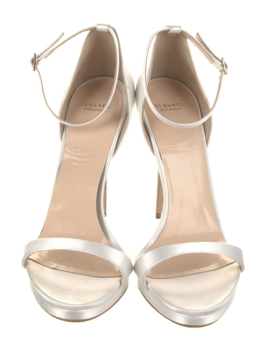 VERSACE White Satin Platform Sandals Size 10 IT 40 Good