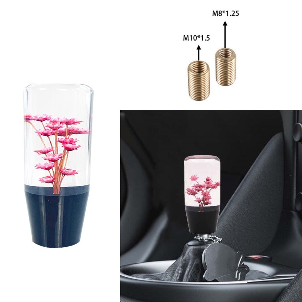 1Pcs Universal JDM Racing Clear Crystal Real Flowers Shift Knob