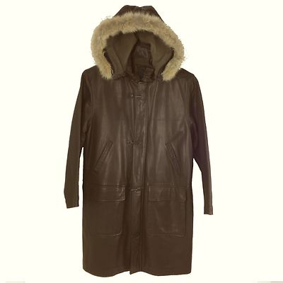 Sean John Men Lamb Skin Leather Long Coat With Hood and Fur | eBay