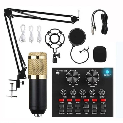 BM800+V8 Sound Card Set Audio Condenser Mic Studio Singing Microphone - 第 1/8 張圖片