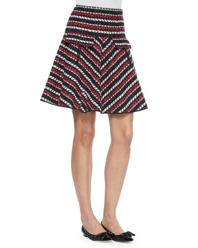 NWT $1.3K Oscar de la Renta red-multi stripe tweed T-pocket A-line skirt, 4 (US) - Picture 15 of 16