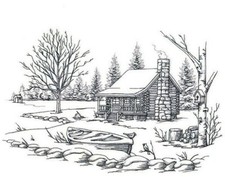 Log Cabin Scene Embroidered Large Quilt Block