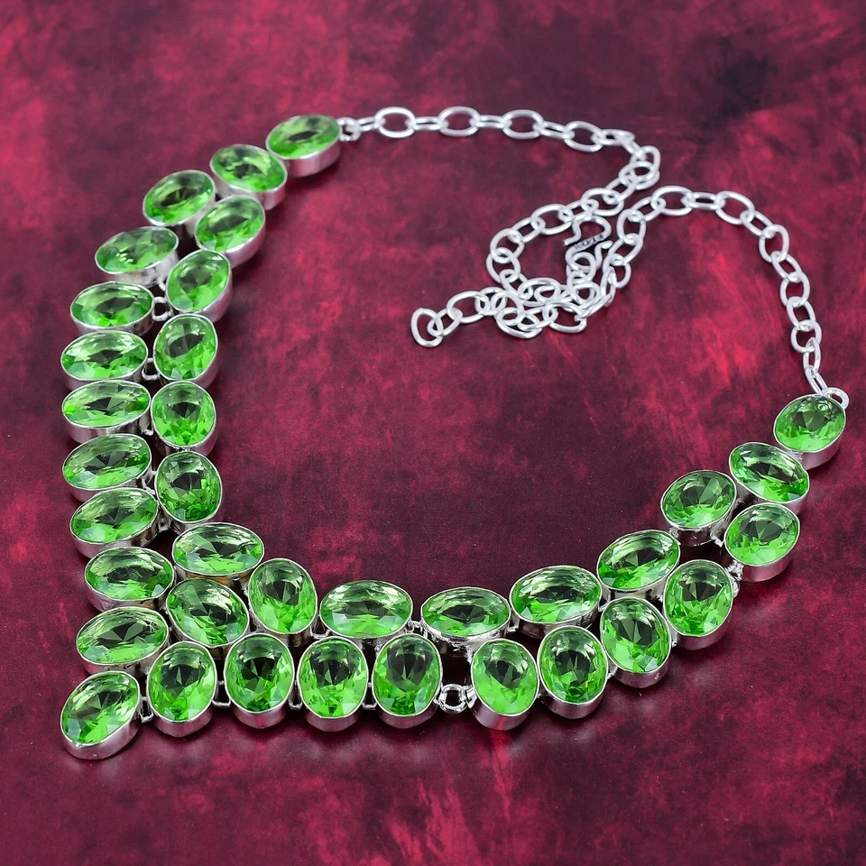 Tsavorite Gemstone Handmade 925 Solid Silver Jewelry Necklace Gift For Women - Image 3 of 4
