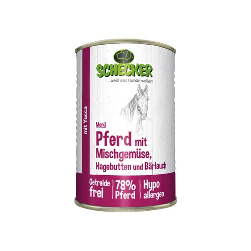 Schecker Nasssfutter - 78% Pferd mit Mischgemüse - getreidefrei - 12 x 410g - Bild 4 von 5