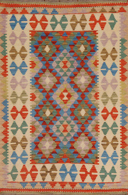 Colorful Kilim Rugs Rectangle Flatweave Pile Wool Kelim Carpets 3x5 ft
