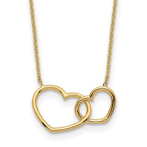 14k Gold Polished Double Heart Necklace 17"